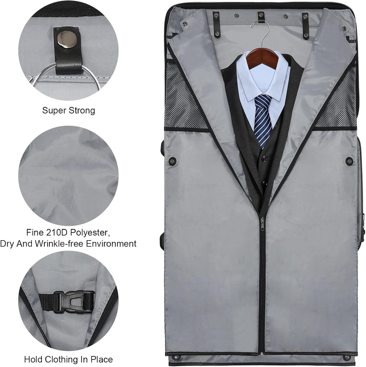 Women's 2-in-1 Convertible Garment Bag & Duffel, 45L Carry On Luggage, Anti-Wrinkle Hanging Suit Bag, Grey, 22.8x11x11.8 inch