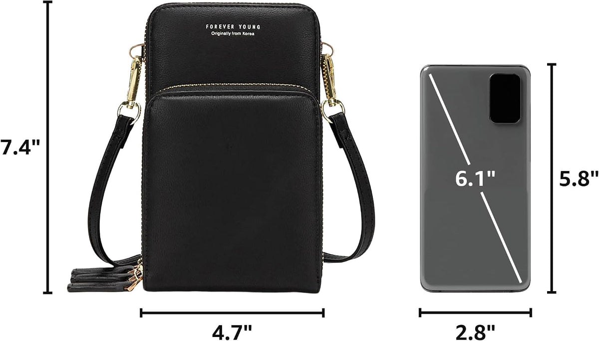 Small Cell Phone Crossbody Bag, Multi-pocket & 6 Card Slots | 6 card slots, multi-pocket zipper layout and soft synthetic leather keep phone, lipstick, coins and keys ready outdoors