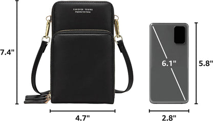 Small Cell Phone Crossbody Bag, Multi-pocket & 6 Card Slots | 6 card slots, multi-pocket zipper layout and soft synthetic leather keep phone, lipstick, coins and keys ready outdoors