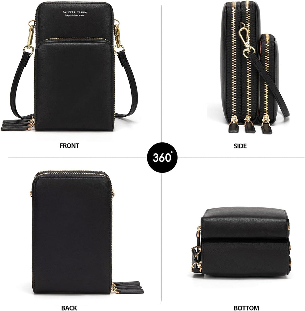 Small Cell Phone Crossbody Bag, Multi-pocket & 6 Card Slots | 6 card slots, multi-pocket zipper layout and soft synthetic leather keep phone, lipstick, coins and keys ready outdoors