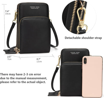 Small Cell Phone Crossbody Bag, Multi-pocket & 6 Card Slots | 6 card slots, multi-pocket zipper layout and soft synthetic leather keep phone, lipstick, coins and keys ready outdoors