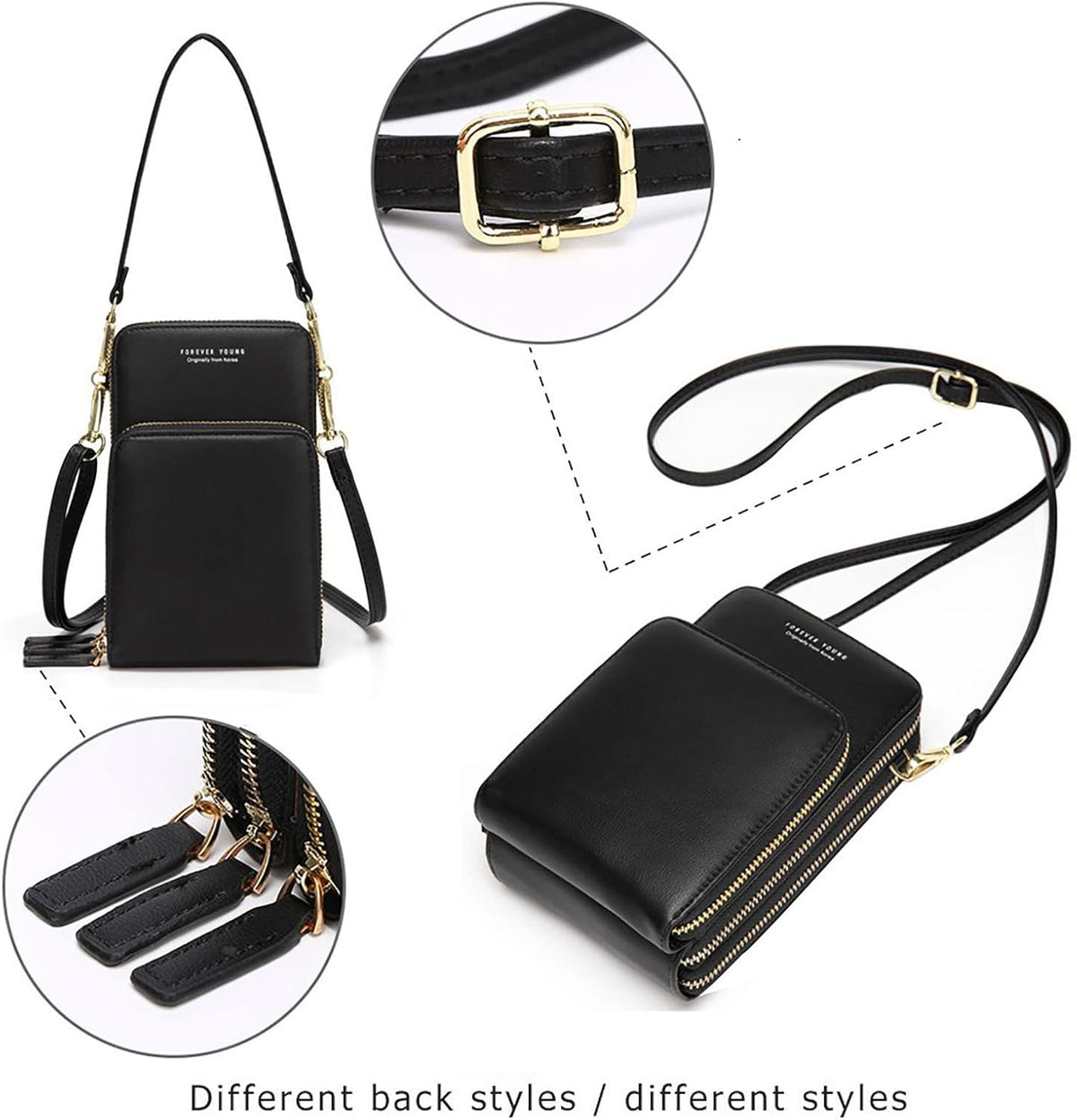Small Cell Phone Crossbody Bag, Multi-pocket & 6 Card Slots | 6 card slots, multi-pocket zipper layout and soft synthetic leather keep phone, lipstick, coins and keys ready outdoors