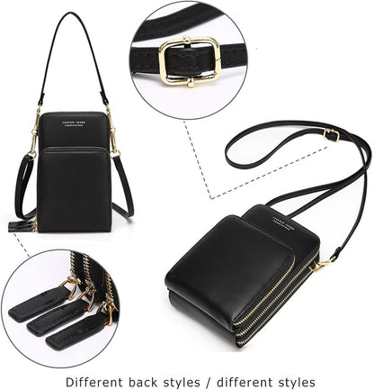 Small Cell Phone Crossbody Bag, Multi-pocket & 6 Card Slots | 6 card slots, multi-pocket zipper layout and soft synthetic leather keep phone, lipstick, coins and keys ready outdoors
