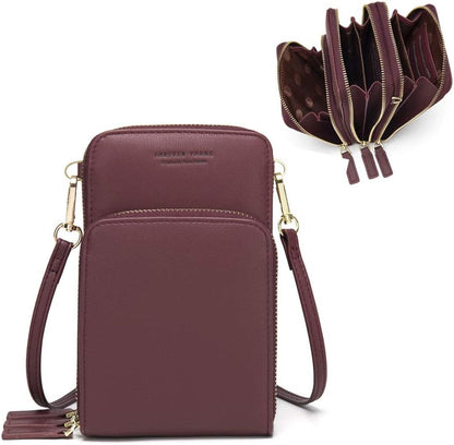 Small Cell Phone Crossbody Bag, Multi-pocket & 6 Card Slots | 6 card slots, multi-pocket zipper layout and soft synthetic leather keep phone, lipstick, coins and keys ready outdoors