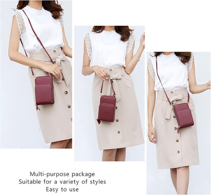 Small Cell Phone Crossbody Bag, Multi-pocket & 6 Card Slots | 6 card slots, multi-pocket zipper layout and soft synthetic leather keep phone, lipstick, coins and keys ready outdoors