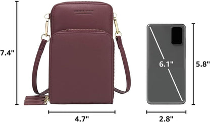 Small Cell Phone Crossbody Bag, Multi-pocket & 6 Card Slots | 6 card slots, multi-pocket zipper layout and soft synthetic leather keep phone, lipstick, coins and keys ready outdoors