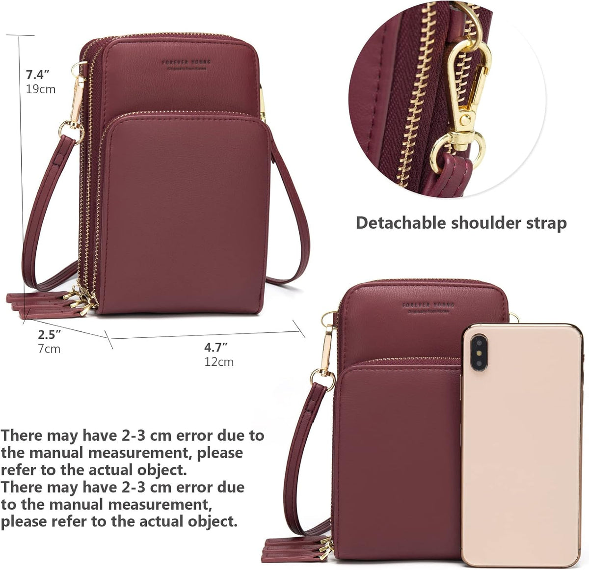Small Cell Phone Crossbody Bag, Multi-pocket & 6 Card Slots | 6 card slots, multi-pocket zipper layout and soft synthetic leather keep phone, lipstick, coins and keys ready outdoors