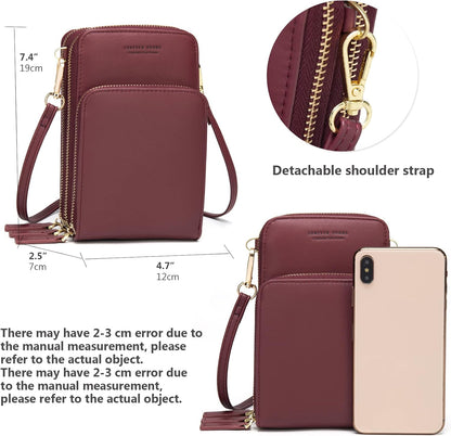 Small Cell Phone Crossbody Bag, Multi-pocket & 6 Card Slots | 6 card slots, multi-pocket zipper layout and soft synthetic leather keep phone, lipstick, coins and keys ready outdoors
