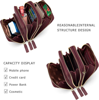 Small Cell Phone Crossbody Bag, Multi-pocket & 6 Card Slots | 6 card slots, multi-pocket zipper layout and soft synthetic leather keep phone, lipstick, coins and keys ready outdoors