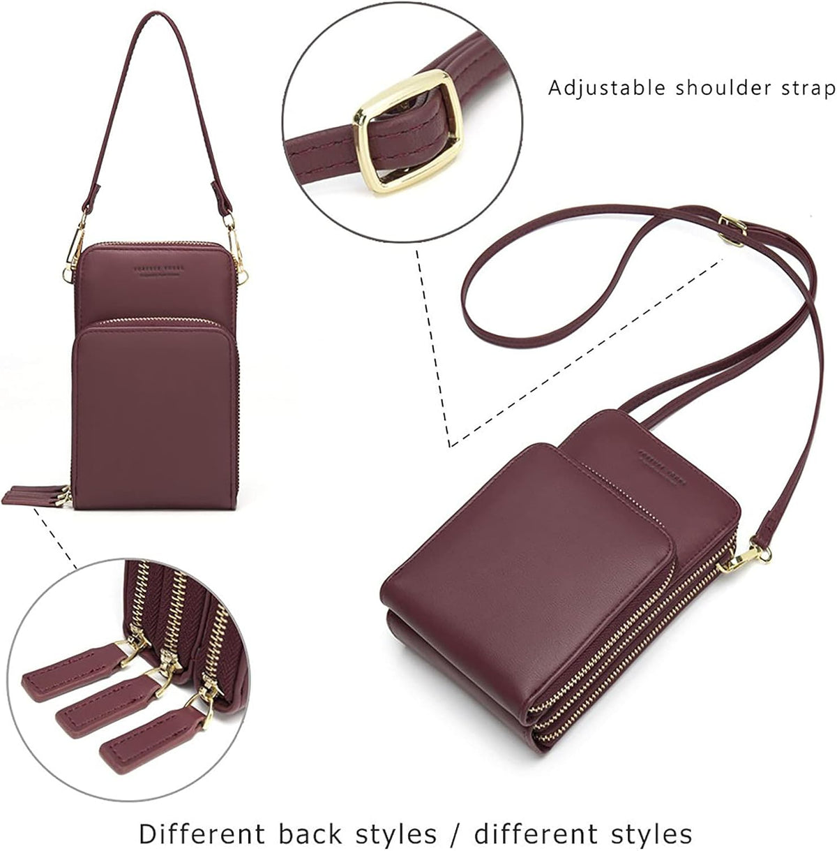 Small Cell Phone Crossbody Bag, Multi-pocket & 6 Card Slots | 6 card slots, multi-pocket zipper layout and soft synthetic leather keep phone, lipstick, coins and keys ready outdoors