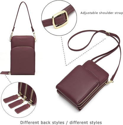 Small Cell Phone Crossbody Bag, Multi-pocket & 6 Card Slots | 6 card slots, multi-pocket zipper layout and soft synthetic leather keep phone, lipstick, coins and keys ready outdoors