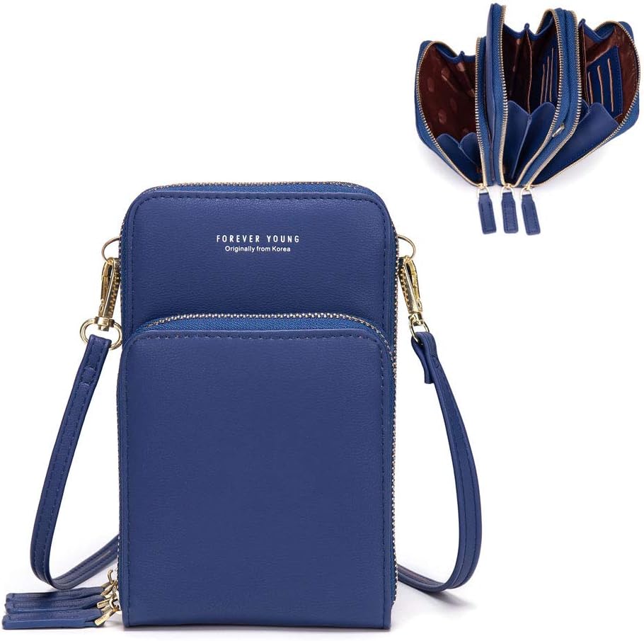 Small Cell Phone Crossbody Bag, Multi-pocket & 6 Card Slots | 6 card slots, multi-pocket zipper layout and soft synthetic leather keep phone, lipstick, coins and keys ready outdoors