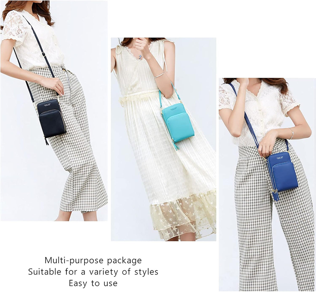 Small Cell Phone Crossbody Bag, Multi-pocket & 6 Card Slots | 6 card slots, multi-pocket zipper layout and soft synthetic leather keep phone, lipstick, coins and keys ready outdoors