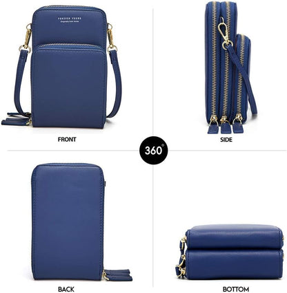 Small Cell Phone Crossbody Bag, Multi-pocket & 6 Card Slots | 6 card slots, multi-pocket zipper layout and soft synthetic leather keep phone, lipstick, coins and keys ready outdoors