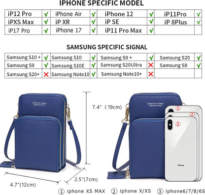 Small Cell Phone Crossbody Bag, Multi-pocket & 6 Card Slots | 6 card slots, multi-pocket zipper layout and soft synthetic leather keep phone, lipstick, coins and keys ready outdoors