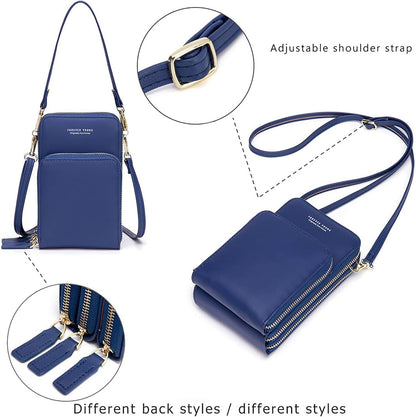 Small Cell Phone Crossbody Bag, Multi-pocket & 6 Card Slots | 6 card slots, multi-pocket zipper layout and soft synthetic leather keep phone, lipstick, coins and keys ready outdoors
