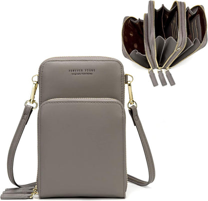 Small Cell Phone Crossbody Bag, Multi-pocket & 6 Card Slots | 6 card slots, multi-pocket zipper layout and soft synthetic leather keep phone, lipstick, coins and keys ready outdoors