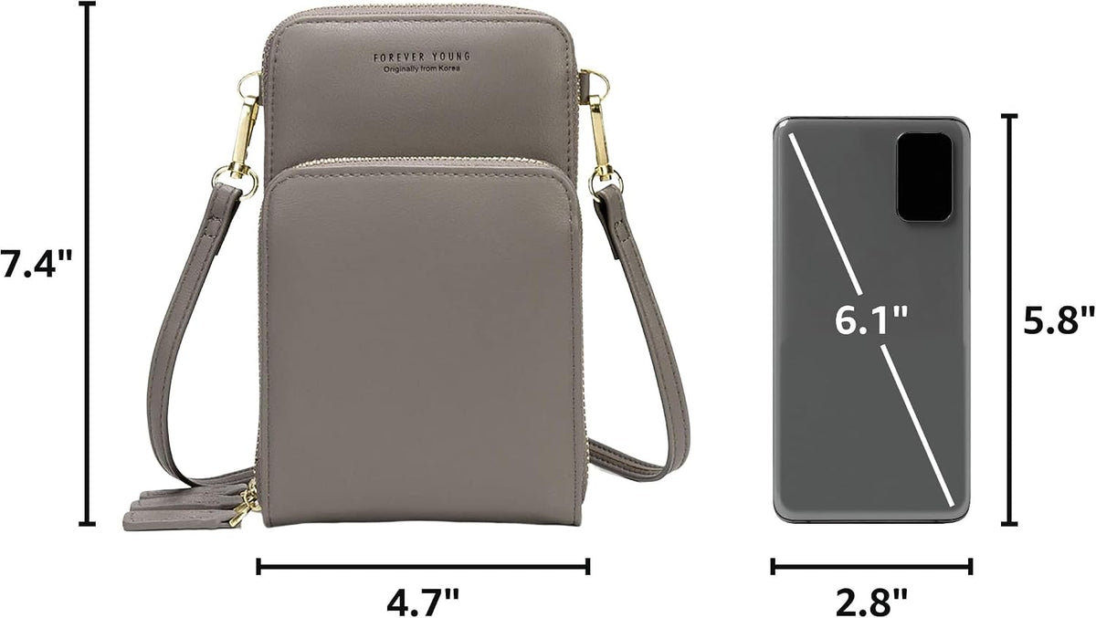 Small Cell Phone Crossbody Bag, Multi-pocket & 6 Card Slots | 6 card slots, multi-pocket zipper layout and soft synthetic leather keep phone, lipstick, coins and keys ready outdoors