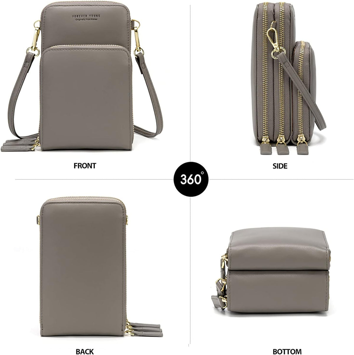 Small Cell Phone Crossbody Bag, Multi-pocket & 6 Card Slots | 6 card slots, multi-pocket zipper layout and soft synthetic leather keep phone, lipstick, coins and keys ready outdoors