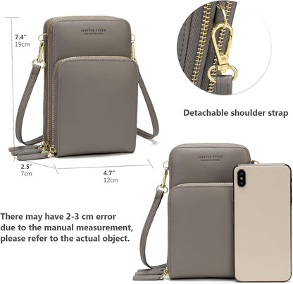 Small Cell Phone Crossbody Bag, Multi-pocket & 6 Card Slots | 6 card slots, multi-pocket zipper layout and soft synthetic leather keep phone, lipstick, coins and keys ready outdoors