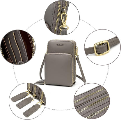 Small Cell Phone Crossbody Bag, Multi-pocket & 6 Card Slots | 6 card slots, multi-pocket zipper layout and soft synthetic leather keep phone, lipstick, coins and keys ready outdoors