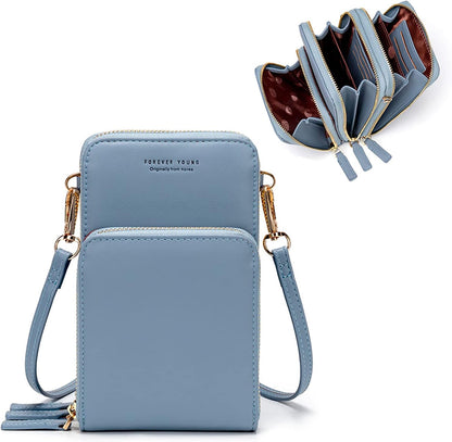 Small Cell Phone Crossbody Bag, Multi-pocket & 6 Card Slots | 6 card slots, multi-pocket zipper layout and soft synthetic leather keep phone, lipstick, coins and keys ready outdoors