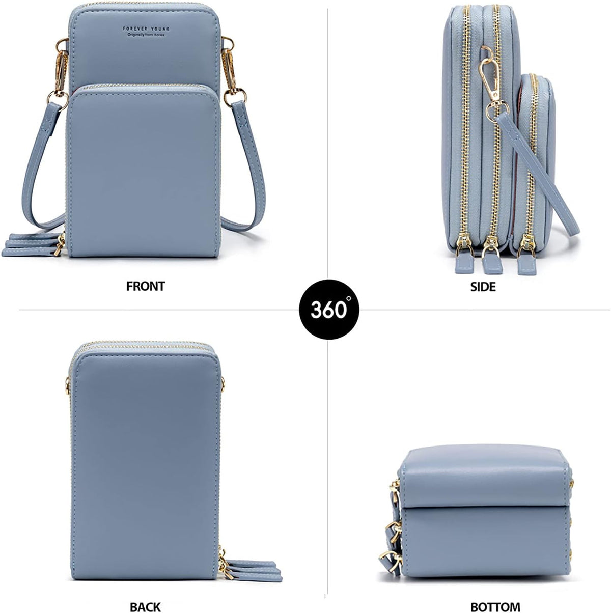 Small Cell Phone Crossbody Bag, Multi-pocket & 6 Card Slots | 6 card slots, multi-pocket zipper layout and soft synthetic leather keep phone, lipstick, coins and keys ready outdoors
