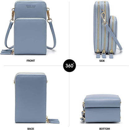 Small Cell Phone Crossbody Bag, Multi-pocket & 6 Card Slots | 6 card slots, multi-pocket zipper layout and soft synthetic leather keep phone, lipstick, coins and keys ready outdoors
