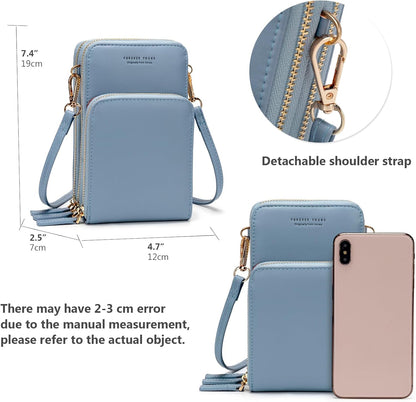 Small Cell Phone Crossbody Bag, Multi-pocket & 6 Card Slots | 6 card slots, multi-pocket zipper layout and soft synthetic leather keep phone, lipstick, coins and keys ready outdoors