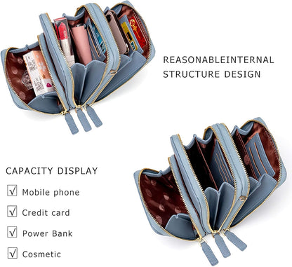 Small Cell Phone Crossbody Bag, Multi-pocket & 6 Card Slots | 6 card slots, multi-pocket zipper layout and soft synthetic leather keep phone, lipstick, coins and keys ready outdoors