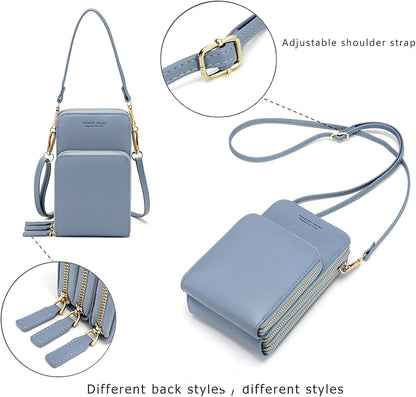 Small Cell Phone Crossbody Bag, Multi-pocket & 6 Card Slots | 6 card slots, multi-pocket zipper layout and soft synthetic leather keep phone, lipstick, coins and keys ready outdoors