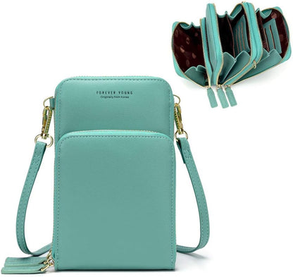 Small Cell Phone Crossbody Bag, Multi-pocket & 6 Card Slots | 6 card slots, multi-pocket zipper layout and soft synthetic leather keep phone, lipstick, coins and keys ready outdoors