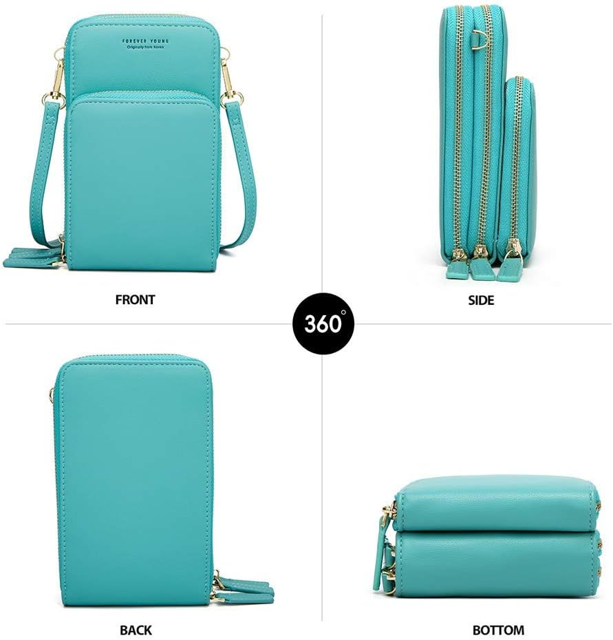Small Cell Phone Crossbody Bag, Multi-pocket & 6 Card Slots | 6 card slots, multi-pocket zipper layout and soft synthetic leather keep phone, lipstick, coins and keys ready outdoors