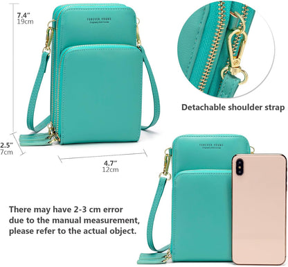 Small Cell Phone Crossbody Bag, Multi-pocket & 6 Card Slots | 6 card slots, multi-pocket zipper layout and soft synthetic leather keep phone, lipstick, coins and keys ready outdoors