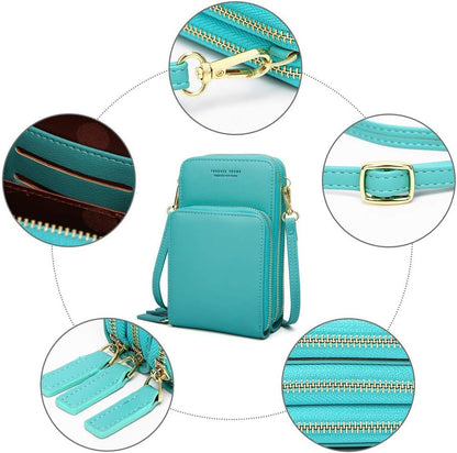 Small Cell Phone Crossbody Bag, Multi-pocket & 6 Card Slots | 6 card slots, multi-pocket zipper layout and soft synthetic leather keep phone, lipstick, coins and keys ready outdoors
