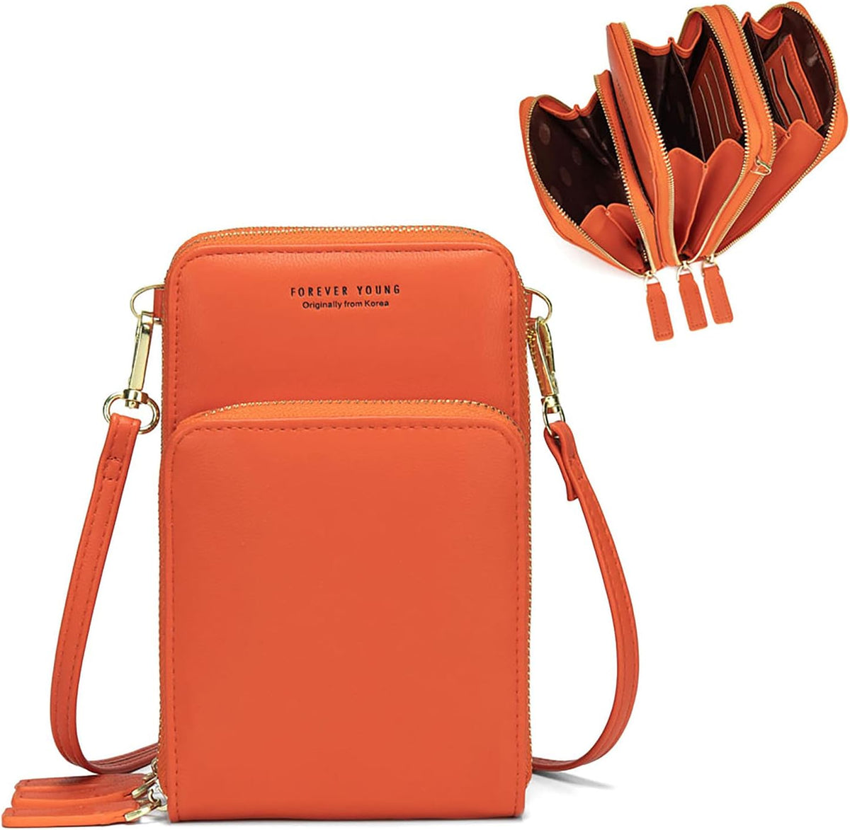 Small Cell Phone Crossbody Bag, Multi-pocket & 6 Card Slots | 6 card slots, multi-pocket zipper layout and soft synthetic leather keep phone, lipstick, coins and keys ready outdoors