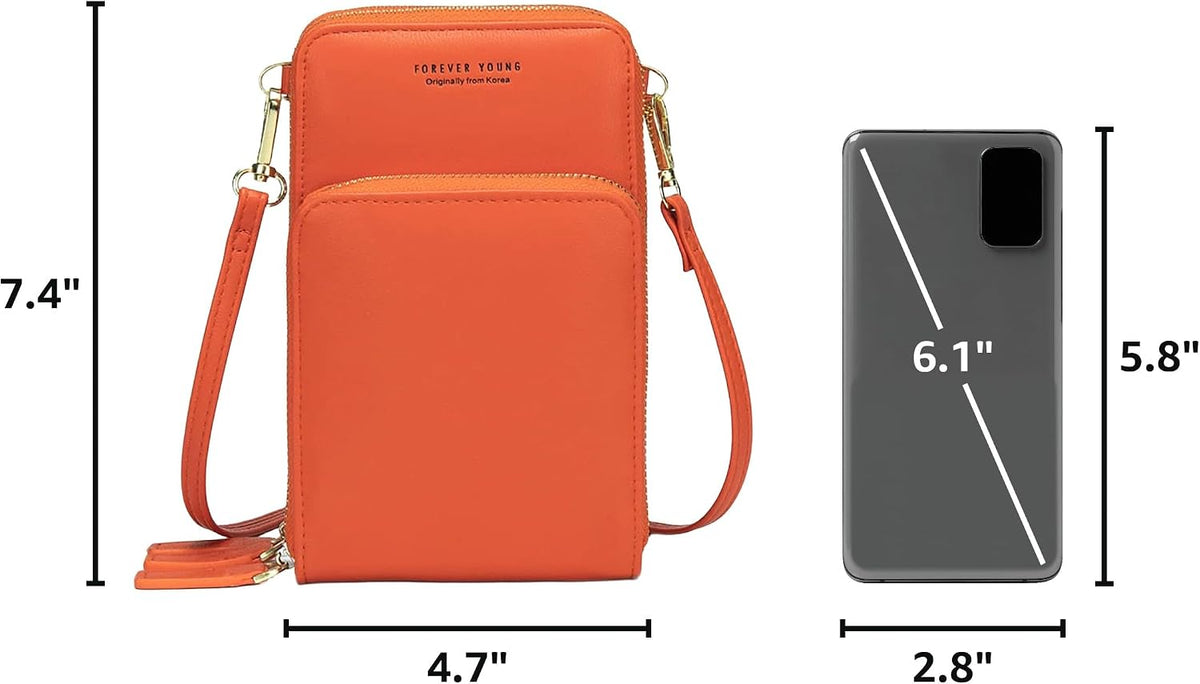 Small Cell Phone Crossbody Bag, Multi-pocket & 6 Card Slots | 6 card slots, multi-pocket zipper layout and soft synthetic leather keep phone, lipstick, coins and keys ready outdoors