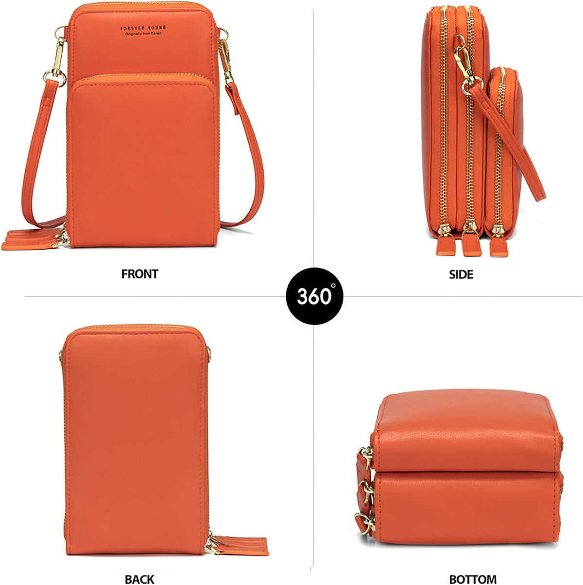 Small Cell Phone Crossbody Bag, Multi-pocket & 6 Card Slots | 6 card slots, multi-pocket zipper layout and soft synthetic leather keep phone, lipstick, coins and keys ready outdoors