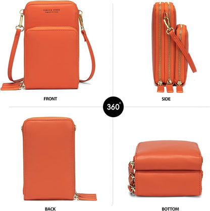Small Cell Phone Crossbody Bag, Multi-pocket & 6 Card Slots | 6 card slots, multi-pocket zipper layout and soft synthetic leather keep phone, lipstick, coins and keys ready outdoors