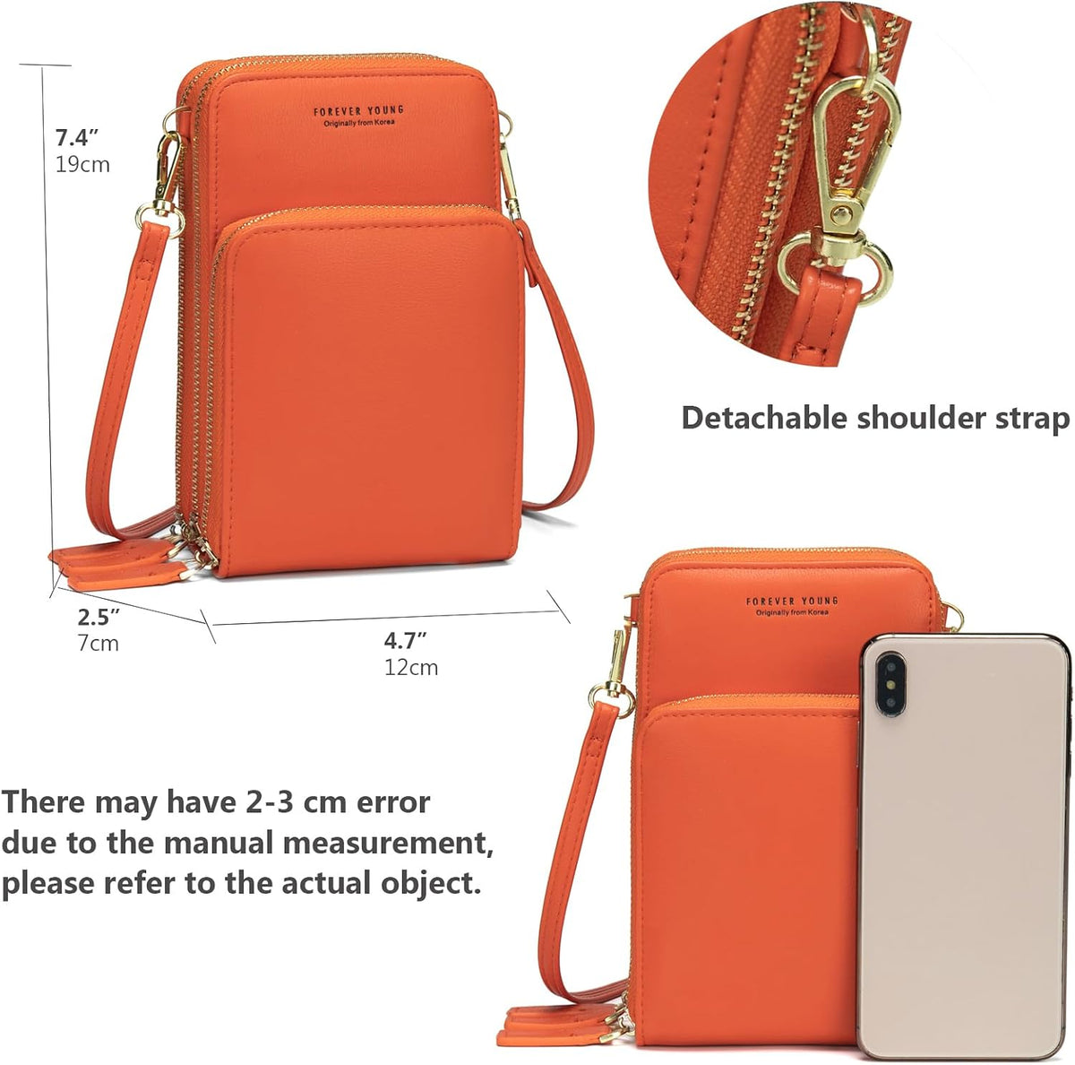 Small Cell Phone Crossbody Bag, Multi-pocket & 6 Card Slots | 6 card slots, multi-pocket zipper layout and soft synthetic leather keep phone, lipstick, coins and keys ready outdoors