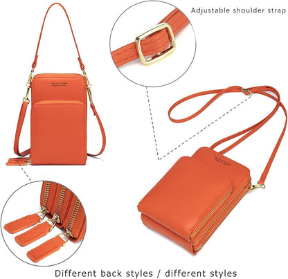 Small Cell Phone Crossbody Bag, Multi-pocket & 6 Card Slots | 6 card slots, multi-pocket zipper layout and soft synthetic leather keep phone, lipstick, coins and keys ready outdoors