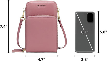 Small Cell Phone Crossbody Bag, Multi-pocket & 6 Card Slots | 6 card slots, multi-pocket zipper layout and soft synthetic leather keep phone, lipstick, coins and keys ready outdoors