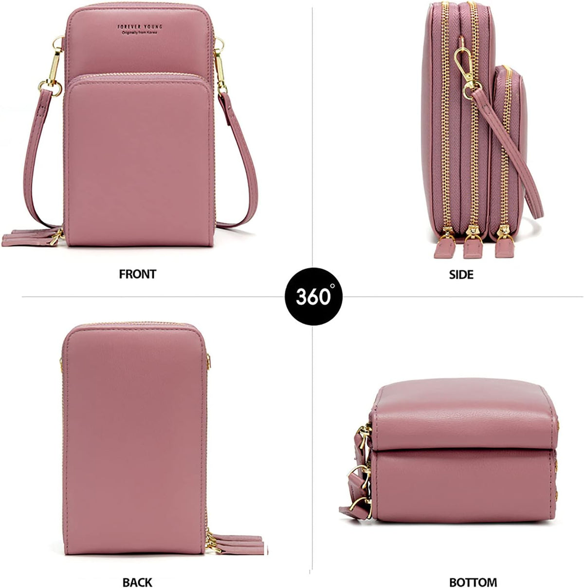 Small Cell Phone Crossbody Bag, Multi-pocket & 6 Card Slots | 6 card slots, multi-pocket zipper layout and soft synthetic leather keep phone, lipstick, coins and keys ready outdoors