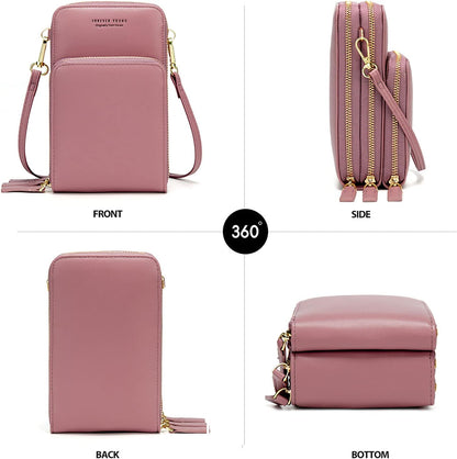 Small Cell Phone Crossbody Bag, Multi-pocket & 6 Card Slots | 6 card slots, multi-pocket zipper layout and soft synthetic leather keep phone, lipstick, coins and keys ready outdoors