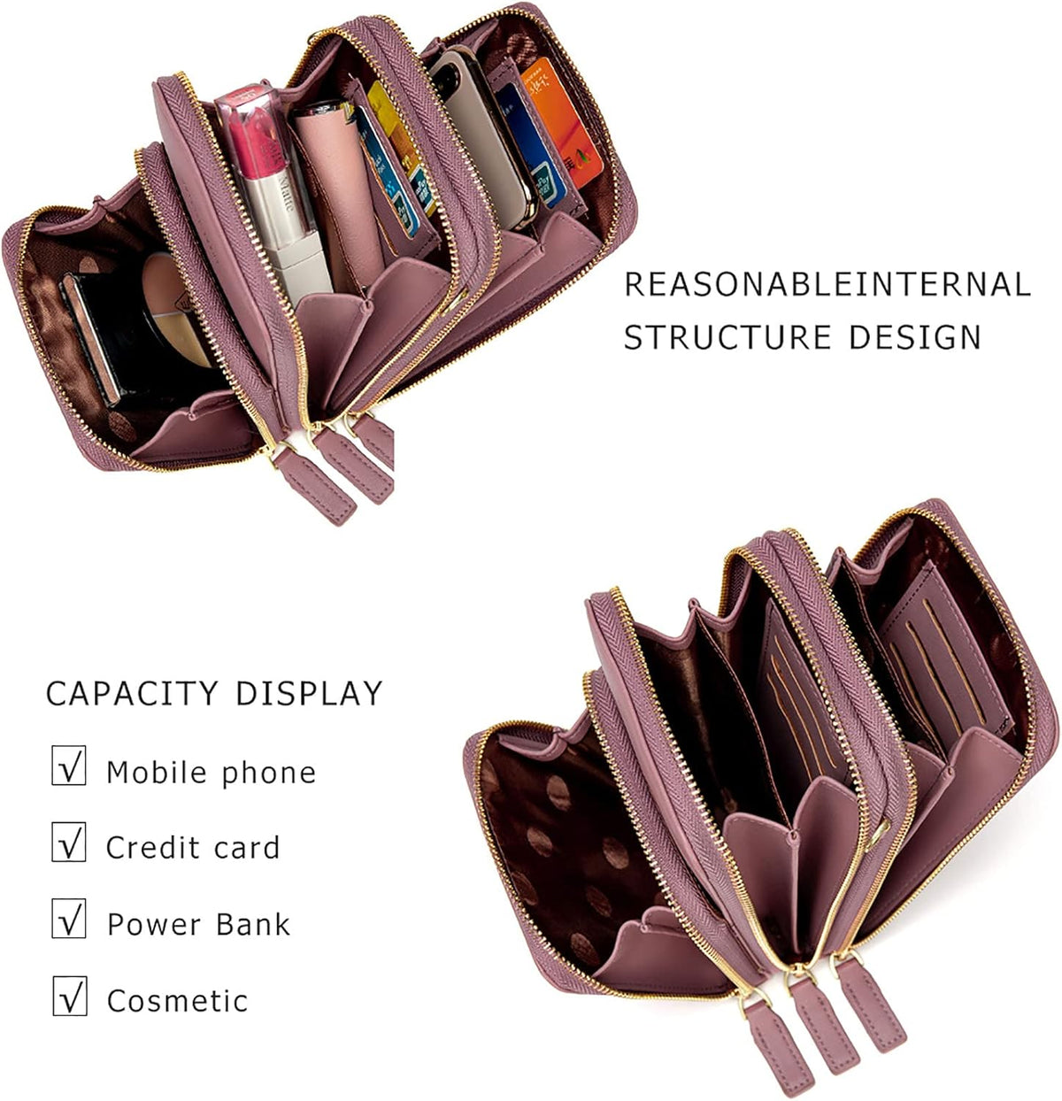 Small Cell Phone Crossbody Bag, Multi-pocket & 6 Card Slots | 6 card slots, multi-pocket zipper layout and soft synthetic leather keep phone, lipstick, coins and keys ready outdoors