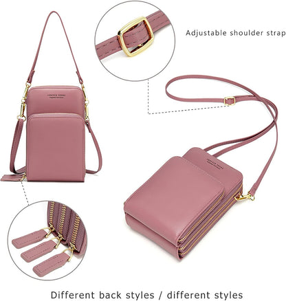 Small Cell Phone Crossbody Bag, Multi-pocket & 6 Card Slots | 6 card slots, multi-pocket zipper layout and soft synthetic leather keep phone, lipstick, coins and keys ready outdoors