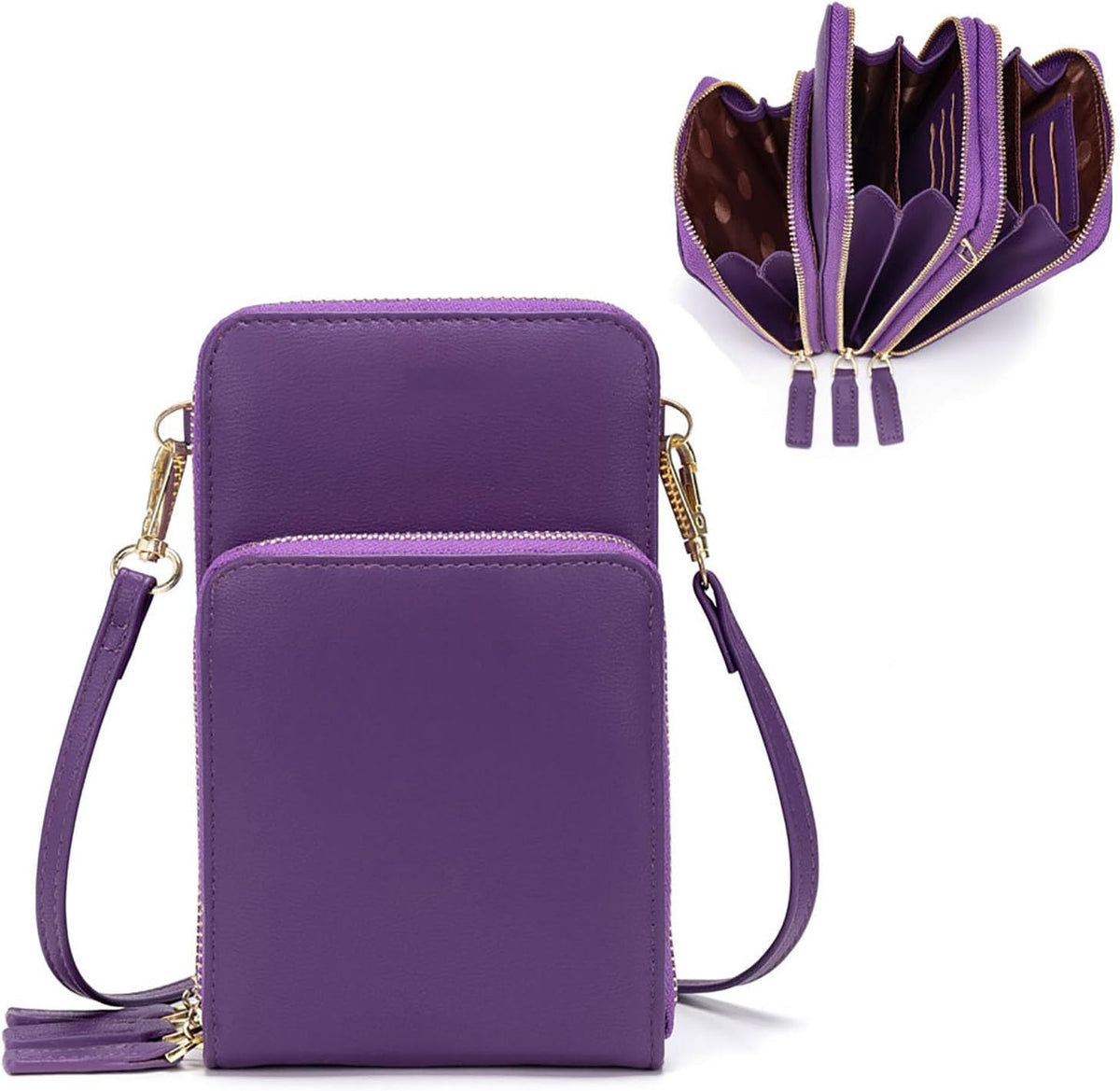 Small Cell Phone Crossbody Bag, Multi-pocket & 6 Card Slots | 6 card slots, multi-pocket zipper layout and soft synthetic leather keep phone, lipstick, coins and keys ready outdoors