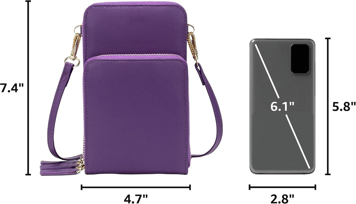 Small Cell Phone Crossbody Bag, Multi-pocket & 6 Card Slots | 6 card slots, multi-pocket zipper layout and soft synthetic leather keep phone, lipstick, coins and keys ready outdoors