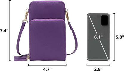 Small Cell Phone Crossbody Bag, Multi-pocket & 6 Card Slots | 6 card slots, multi-pocket zipper layout and soft synthetic leather keep phone, lipstick, coins and keys ready outdoors