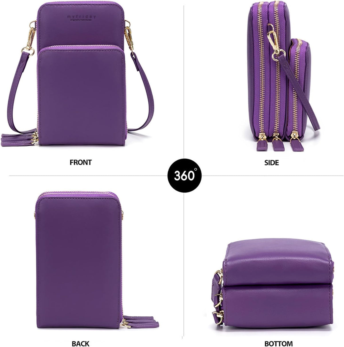 Small Cell Phone Crossbody Bag, Multi-pocket & 6 Card Slots | 6 card slots, multi-pocket zipper layout and soft synthetic leather keep phone, lipstick, coins and keys ready outdoors